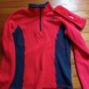 Girls The NorthFace pullover fleece with headband. Size Lg 14